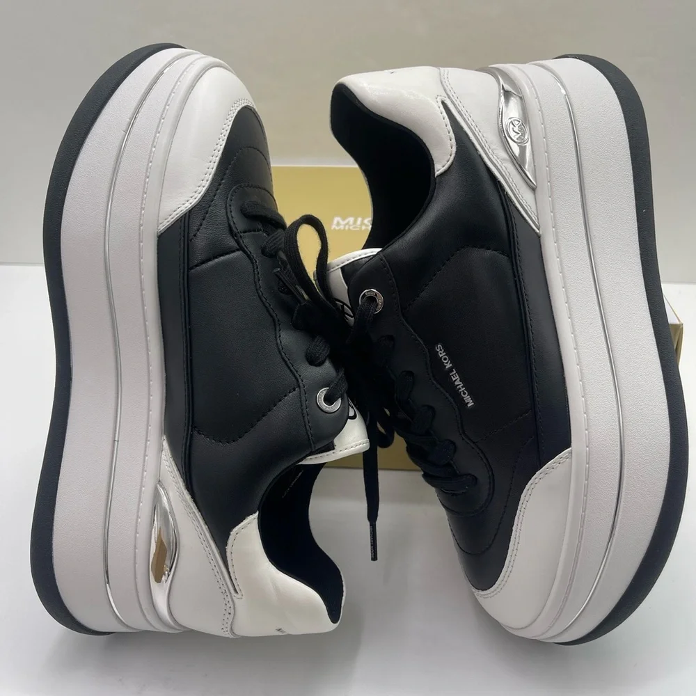 Michael Kors HAYES LACE UP LEATHER 43T4HYFS2L Black/Optic White Platforms